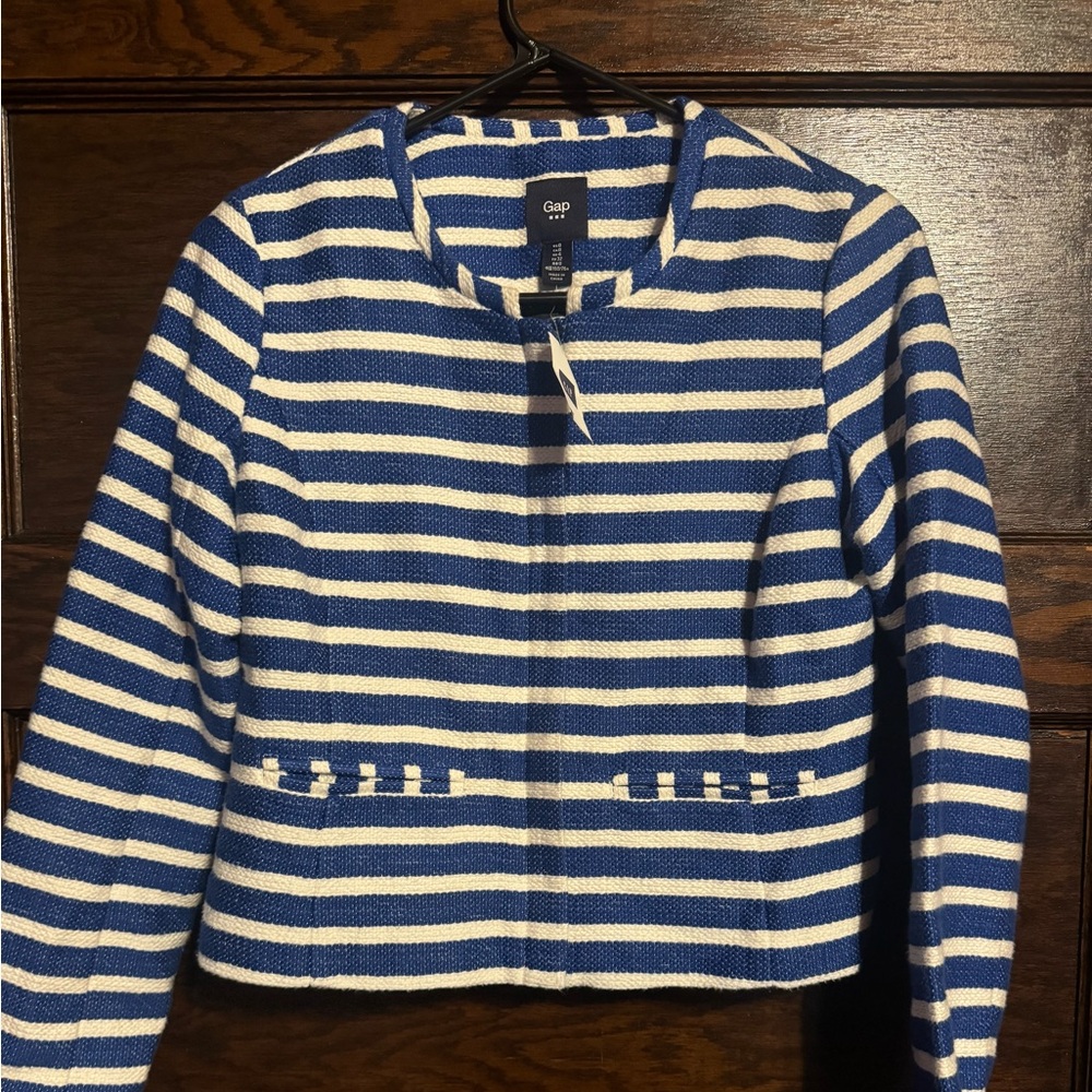 GAP Women's Striped Blue and Cream Blazer, NWT, Size 0